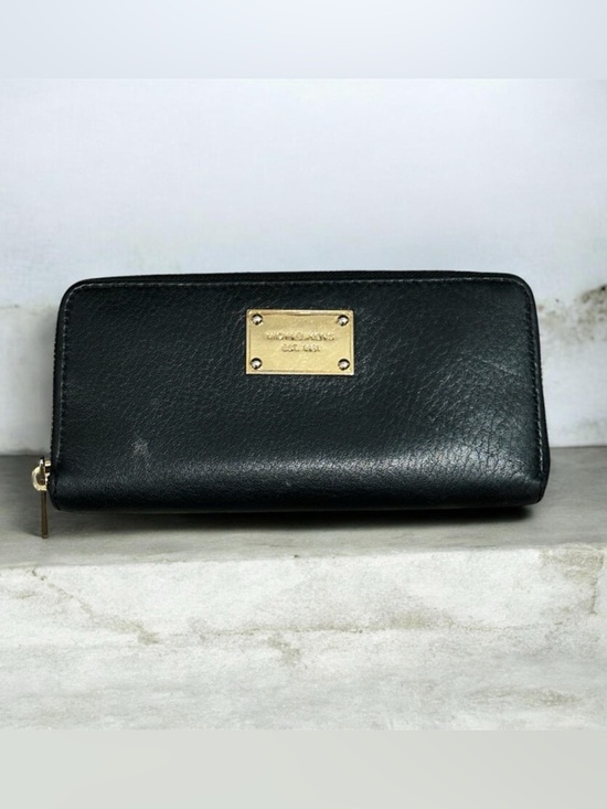 Michael Kors Handbags - Michael Kors Black Leather Zip Wallet with Gold Hardware